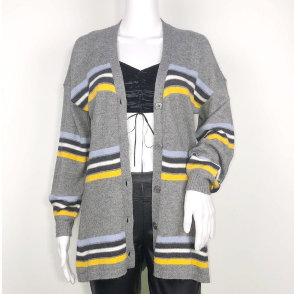 Democracy Heather & Stripe Button Front Cardigan S